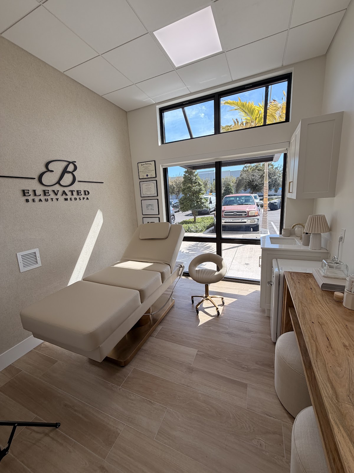 A clean, calming treatment room at Elevated Beauty Medspa, Miami Lakes